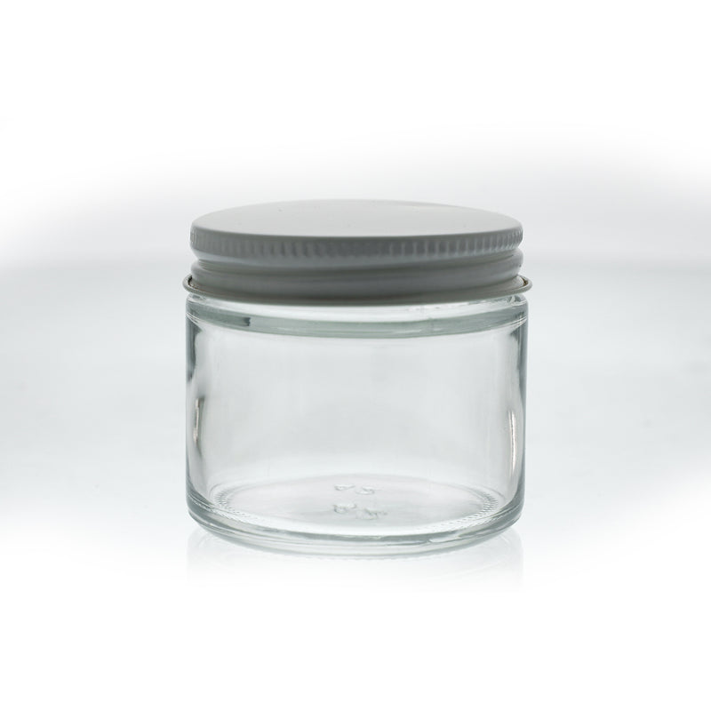 2 oz Glass Jar with White Metal Lid - CORONA CASH AND CARRY