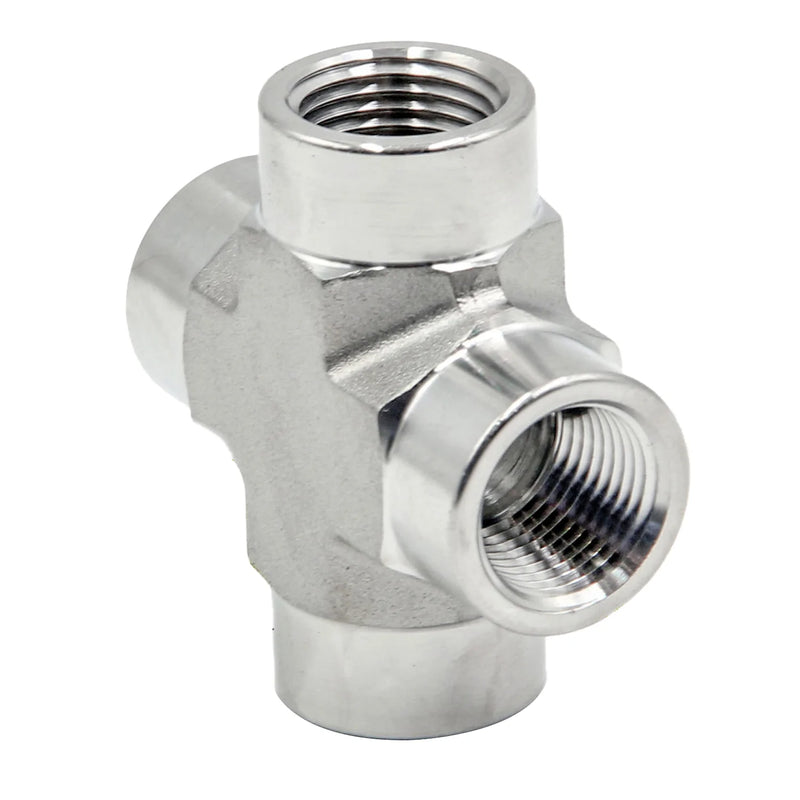 1/4 NPT Female Thread Pipe Fitting 4 Way Cross Stainless Steel 304 - CORONA CASH AND CARRY