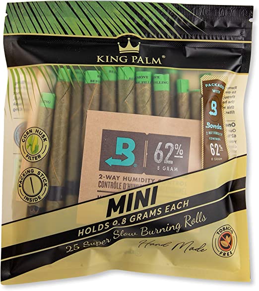 Roll over image to zoom in King Palm Mini Size Natural Pre Wrap Palm Leafs (1 Pack of 25, 25 Rolls Total) - Pre Rolled Cones - All Natural Cones - Corn Husk Filter - Preroll Cones - Prerolled Cones with Filter - Organic Cones - CORONA CASH AND CARRY