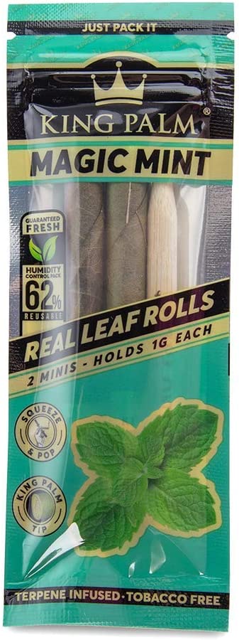 King Palm Flavors Mini Size Cones - 20 Pack, Display - Terpene Infused - Squeeze & Pop Pre Rolls - Organic Flavored Pre Rolled Cones - King Palm Flavors Cones (Magic Mint) - CORONA CASH AND CARRY
