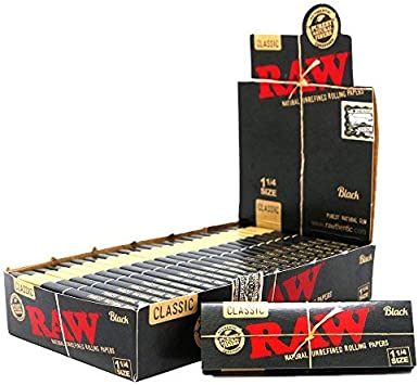 RAW Classic 1 1/4 Size Natural Unrefined Ultra Thin 79mm Rolling Papers, Black, 24 Count - CORONA CASH AND CARRY