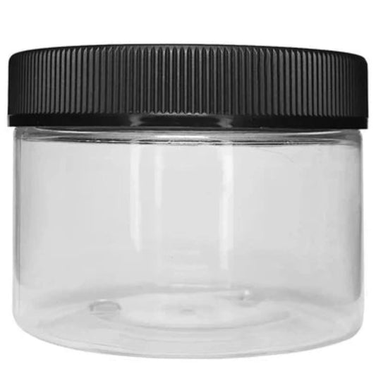 12oz CR Plastic Jar - Black Plastic Lid - CORONA CASH AND CARRY