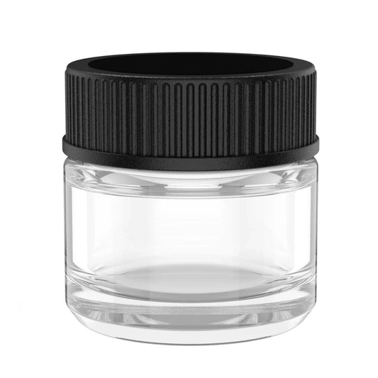 5mL Non-CR Glass Jar - Black Plastic Lids - CORONA CASH AND CARRY