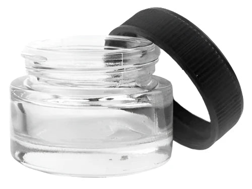 5mL Non-CR Glass Jar - Black Plastic Lids