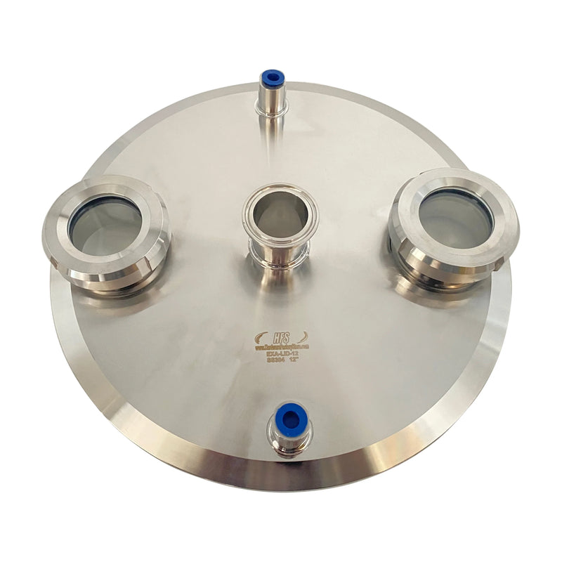 Extraction Flat Lid w/ 12" x 1.5" Tri Clamp, 2 x 1/4" NPT female, 2 x 2" Sight Glass - CORONA CASH AND CARRY