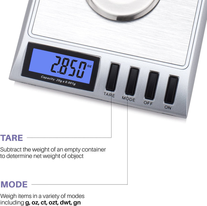 Smart Weigh GEM20- 20g x 0.001 Grams, High Precision Digital Milligram Jewelry Scale, Reloading, Jewelry and Gems Scale, Calibration Weights and Tweezers Included - CORONA CASH AND CARRY