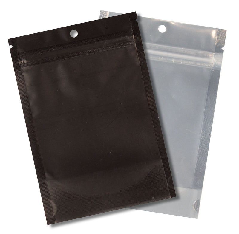 3x4.25 Mylar Bags Glossy Black/Clear Barrier Zip Resealable