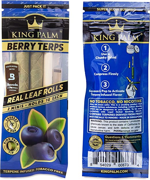 King Palm Flavors Mini Size Cones - 20ct Display Terpene Infused - Squeeze & Pop Pre Rolls - Organic Flavored Pre Rolled Cones - King Palm Flavors Cones (Berry Terps) - CORONA CASH AND CARRY