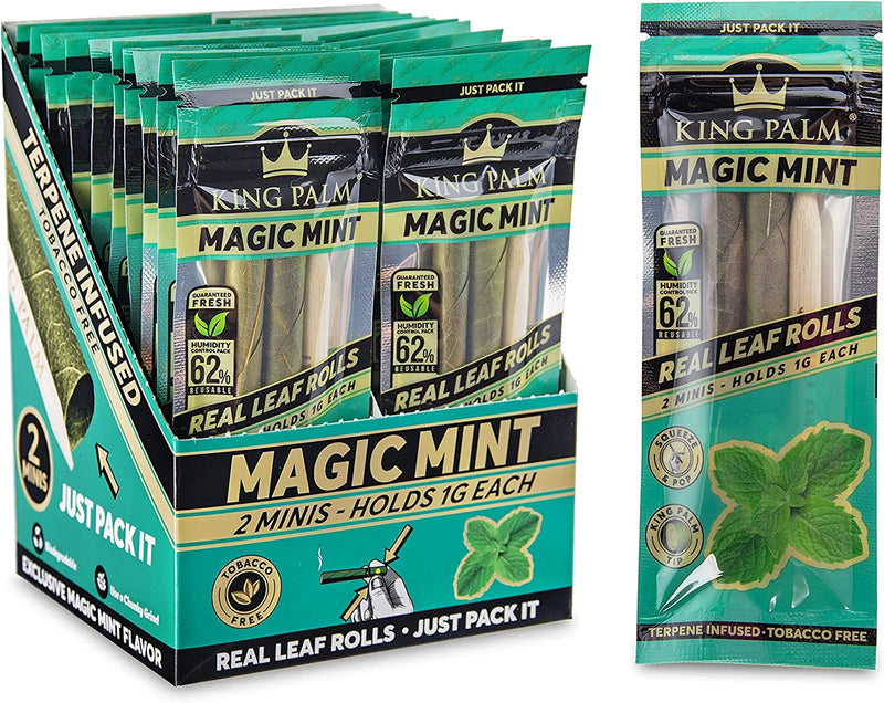 King Palm Flavors Mini Size Cones - 20 Pack, Display - Terpene Infused - Squeeze & Pop Pre Rolls - Organic Flavored Pre Rolled Cones - King Palm Flavors Cones (Magic Mint) - CORONA CASH AND CARRY
