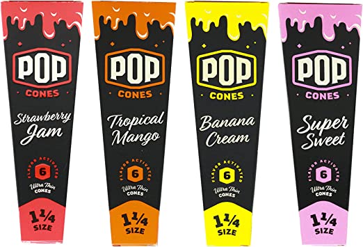 Pop Cones- Cones with a Flavor Burst Pop ( Wraps, Papers, Cones) (All 4 Flavors, 1 1/4), Red, Yellow, Blue, Orange - CORONA CASH AND CARRY