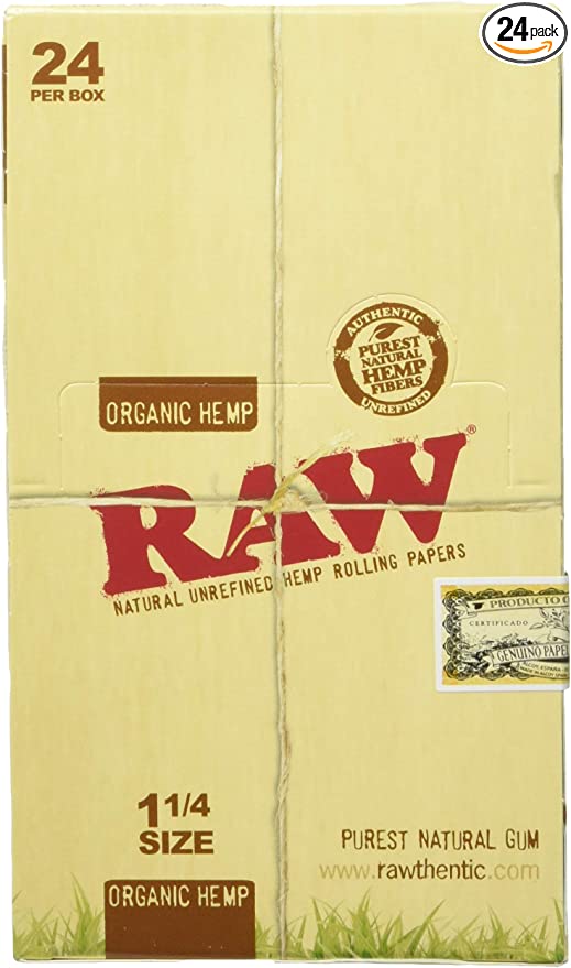 RAW Unrefined Organic 1.25 1 1/4 Size Cigarette Rolling Papers Full Box of 24 Packs, Yellow, 50 Count (Pack of 24) - CORONA CASH AND CARRY